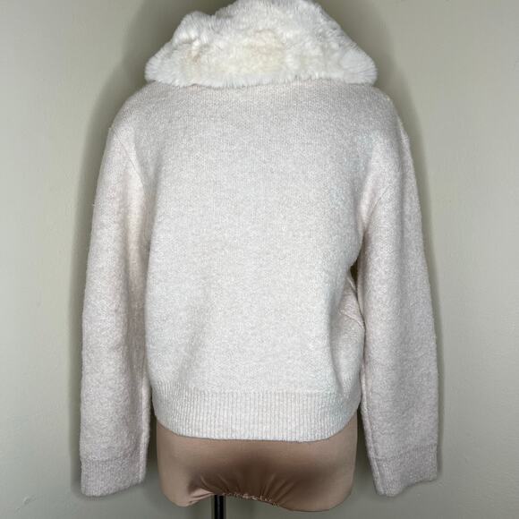 Chelsea & Theodore Jacket Large Womens Cream Faux Fur Collar Knit Wool Alpaca - Picture 4 of 9